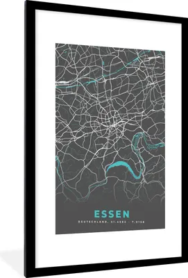 Produktbild von MuchoWow® Gerahmtes Poster Deutschland - Blau - Essen - Stadtplan - Karte 60x90 cm - Poster mit Schwarzem Bilderrahmen Wandposter Rahmen Foto Bilder - Dekoration - Wandposter Wohnzimmer - Hochwertig