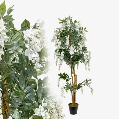 Produktbild von Wisteria 180 cm weiss künstlich Glyzinienbaum Goldregen Blauregen Kunstbaum wie echt Kunstblume Kunstpflanze Deko