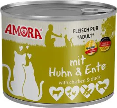 Produktbild von Amora Fleisch Pur Adult Mit Huhn & Ente 200 g, Adult, jede Rasse, Huhn, Ente, 200 g