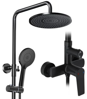 Duschsystem mit Mischbatterie, schwarz, 25 cm Kopf, Handbrause 3 Funktionen