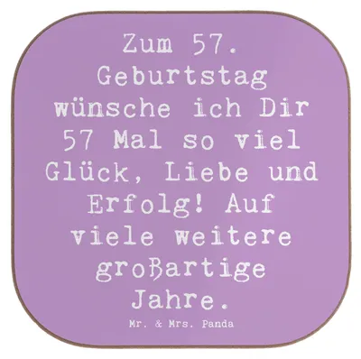 Produktbild von Mr. & Mrs. Panda Tischuntersetzer Spruch 57. Geburtstag Glück - Lavendeltraum - Geschenk, Coaster, Untersetzer Gläser, Liebe, Jubiläum, Tassenuntersetzer, für