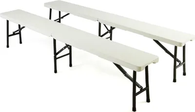 Produktbild von VCM 2er Set Klappbank Bierbank Campingbank | mit integriertem Griff | klappbar | weiß | Gummischoner an den Füßen | Maße L. 180 x B. 25 x H. 41 cm