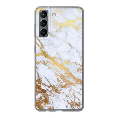 Produktbild von MuchoWow® Handyhülle Schutzhülle Hülle für Samsung Galaxy S21 Marmor - Gold - Weiß - Luxe - Marmoroptik - Glitzer Silikon Softcase Handy Hülle - Softcase
