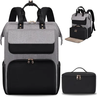 Immagine prodotto di Zaino da pranzo da donna, nero/grigio, con borsa termica e scomparto per laptop, dimensioni 39x30x15 cm