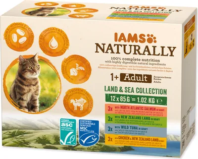 Produktbild von IAMS Naturally Adult Meer und Fleisch Geschmacksrichtungen 12x85g Katze