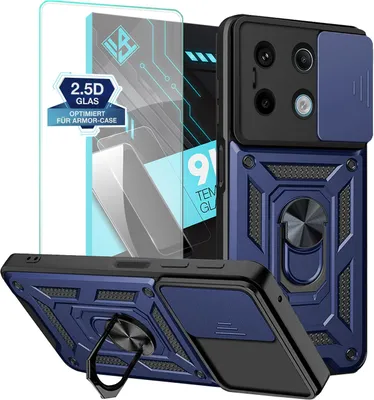 Produktbild von Armor Handyhülle für Xiaomi Redmi Note 13 Pro 5G mit 9H Displayglas Displayschutz Kameraschutz Handy Panzer Case Cover Schutzhülle Outdoor Farbe: Blau