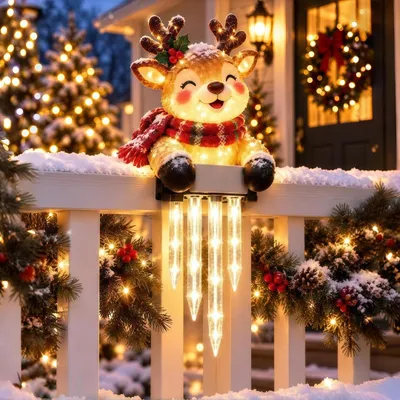 Produktbild von Weihnachts-Rentier Solar-Dekoleuchte, warmes Licht, Eiszapfen-Effekt, für Garten, Balkon, Zaun, Nacht-Automatik, wetterfest, Weihnachtsdeko