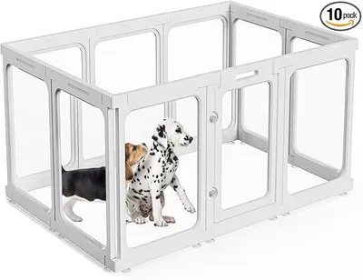 Imagen del producto de Jaula para cachorros de acrílico transparente, 60 cm/75 cm, con puerta, fácil de limpiar, ideal para cachorros en interiores (blanca, 75 cm de altura, 9+1 unidades)