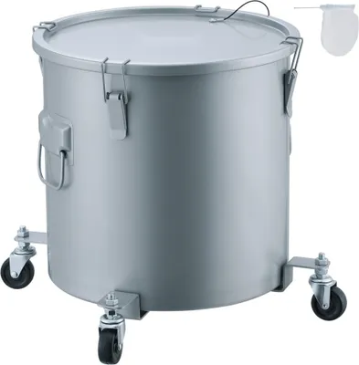 Obrázek produktu pro Nádoba na fritovací tuk 37,8 l - Válcová základna - Nerezový povrch z uhlíkové oceli - Nádoba na přepravu oleje s víkem a filtračním sáčkem - Šedá.