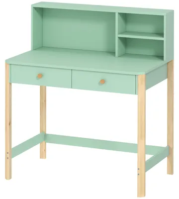 Produktbild von Kinderschreibtisch aus Holz mit Stauraum, 2 Schubladen und 3 offenen F?chern, gro?e Tischplatte, 90 x 52 x 105 cm, grš¹n