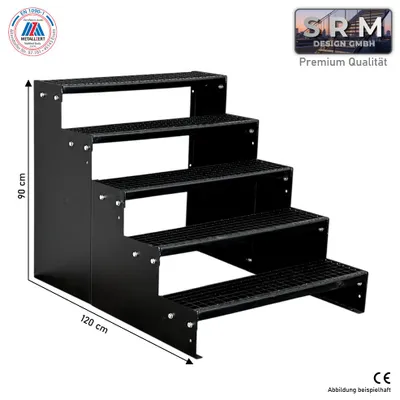 Produktbild von 5 Stufen Standtreppe Modell 2 komplett Schwarz, Breite 90 cm, Höhe 90 cm ohne Geländer