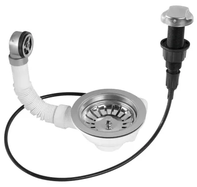 Productafbeelding van RVS wastafeluitloop 6/4" met overloop en afvoer, roestvrij staal