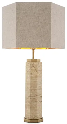 Immagine prodotto di Casa Padrino lampada da tavolo beige / ottone antico / grigio 46 x 46 x h. 84,5 cm - Lampada da tavolo in travertino con paralume esagonale - Lampade da tavolo - Lampade da tavolo