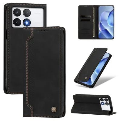 Produktbild von Handyhülle für Xiaomi Poco F6 Pro, Leder Wallet Klapphülle mit Standfunktion, Stoßfeste Schutzhülle Schwarz