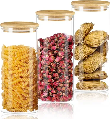 Produktbild von MOOHO Vorratsdosen Glas 3er Set 1200ml, Aufbewahrungsbox Küche Luftdicht Behälter aus Mit Deckel für Pasta,Bohnen, Cornflakes