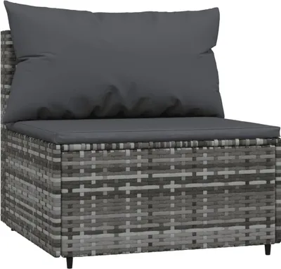 Image de vidaXL Canapé de jardin central avec coussins Gris Poly Rattan