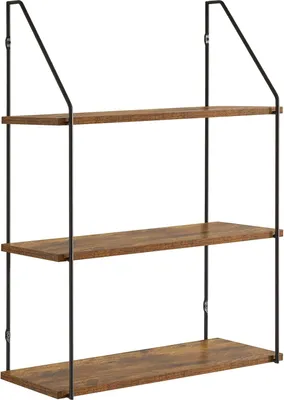 Image de Deux étages, galerie murale à 3 étages de style élégant, montage mural, 60 x 20,5 x 80 cm, en bois et métal, étagères de rangement pour chambre, cuisine, salon, salle de bain