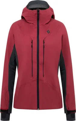 Hardshelljacke für Damen in Rot und Schwarz von Black Diamond; Modell W Dawn Patrol Hybrid Shell.