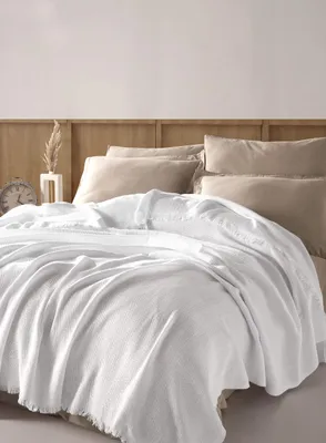 Immagine prodotto di Coperta reversibile in cotone riciclato al 100%, extra grande (200 x 230 cm), color perla