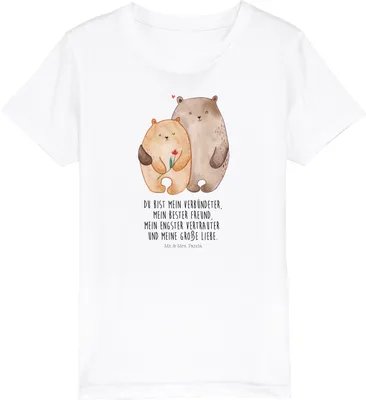 Produktbild von Mr. & Mrs. Panda Organic Kinder T-Shirt Bären Liebe 5-6 Jahre (110/116) - Weiß - Geschenk, Freundin, Bär, Öko, Kindershirt, Kuscheln, Kurzarm, Verknallt, Teenager