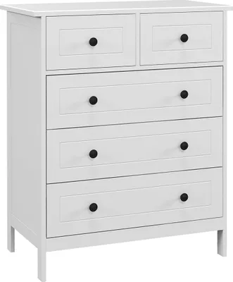 Image de HOMCOM Commode blanche à 5 tiroirs, meuble de rangement pour chambre, bureau, entrée, style comtemporain, poignée en métal, 74 x 40 x 91 cm