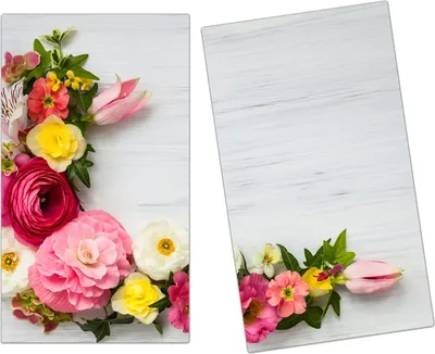 Produktbild von Spritzschutz Herdabdeckplatte Schneidebrett aus Glas Blumenkranz 2-Teilig (60x52cm)