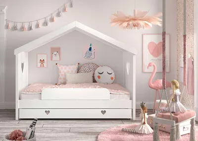 Produktbild von Kinderbett Amori 90 x 200 cm Kiefer Weiß lackiert inkl. Rollrost und Schublade