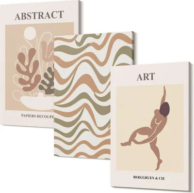 Produktbild von Leinwandbilder – Wandbilder – Leinwandbild – Canvas Bild – Polycanvas – Kunstdruck – – Modern – Aufhängefertig – Mehrteilig – 3-Teilig – 40x60 Cm Pro Bild - Matisse Boho abstrakte Formen und Muster