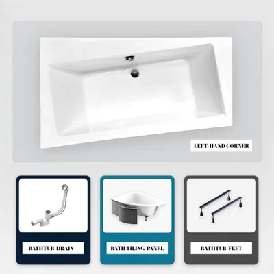 Produktbild von Asymmetrische Badewanne - 160 x 100 cm - Rechts - mit Verkleidung - mit Füßen - Ablaufgarnitur Chrom - INFINITY