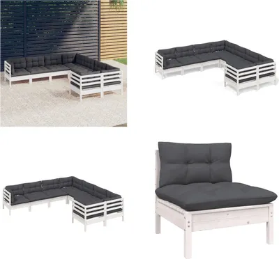 Produktbild von vidaXL 8 tlg. Garten Lounge Set mit Kissen Weiß Massivholz Kiefer - Garten-Lounge-Set - Garten-Lounge-Sets - Gartenmöbel-Set - Gartenmöbel-Sets