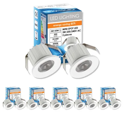 Mini LED Inbouwspot 3W dimbaar Warmwit 3000K 300 Lumen 10 Stück