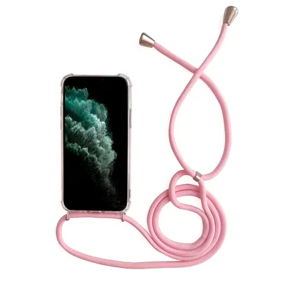 Image de Coque de téléphone avec cordon/chaîne, modèle bandoulière, pour différents modèles d'iPhone, notamment iPhone 17 Air, couleurs rose et argent
