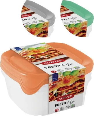 Produktbild von Dose Curver® Set Square, Set 3 Stk., 800 ml, Farbmix Minze/Grau/Pfirsich, 155x155x110 mm