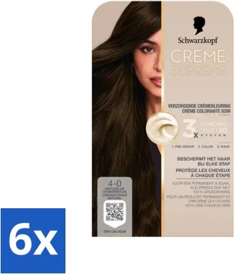 Obrázok produktu pre Schwarzkopf - Farba na vlasy - Creme Supreme 4-0 - Prírodná tmavohnedá - 245g - Hodnotné balenie - 6 kusov