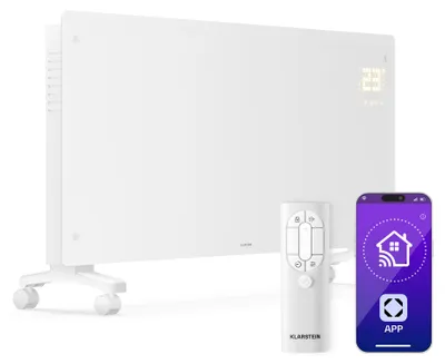 Produktbild von Klarstein Bornholm Konvektor Heizung 3000W, Standgerät & Wandmontage, leise, Thermostat, Timer, App & Fernbedienung, Kindersicherung, Elektroheizkörper für Räume bis 30m², Weiß