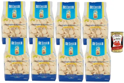 Produktbild von De Cecco Italian Gourmet Bundle De Cecco Conchiglioni Rigati n°126 8x500g + Italian Gourmet Polpa – Italienische Muschelnudeln, große Pasta zum Füllen, Hartweizengrieß, Vorratspack 4kg