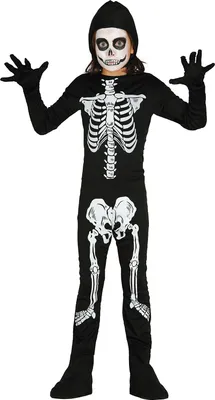 Immagine prodotto di Scheletro Halloween Tuta Costume Bambini Con Cappuccio Spaventoso Zucca Notte Festa, Taglia: 98/104 Colore: Nero