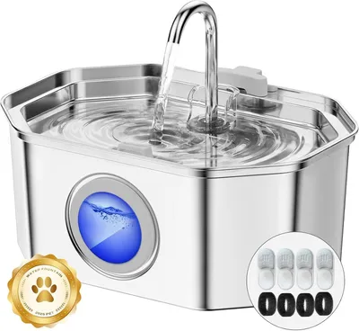 Katzen-Trinkbrunnen, Edelstahl, 3,2L, LED, leise, mit 4 Filtern