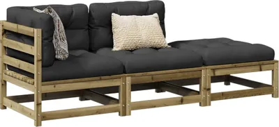 Produktbild von Design 3-tlg. Garten-Sofagarnitur mit Kissen Kiefernholz Imprägniert, Gartenmöbel-Sets 2024 Neu