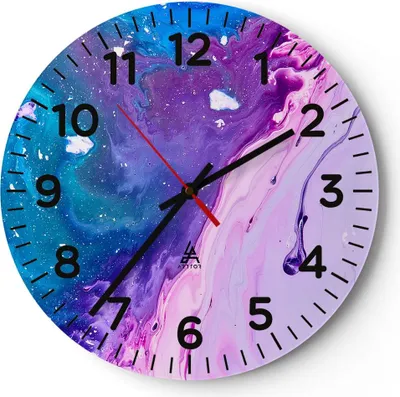 Produktbild von Wanduhr - Rund - Glasuhr - Abstraktion modern - 40x40cm - Schleichendes Uhrwerk - Lautlos - zum Aufhängen bereit - Dekoration Modern - Wanddekoration aus Glas - C4AR40x40-3824