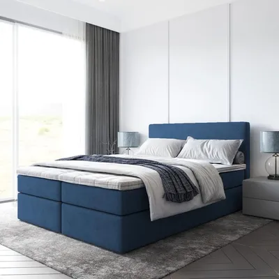 Produktbild von Bett Boxspringbett TOP, mit Topper T25 und Bettkästen - Doppelbett, Stauraum, Schlafzimmer, Polsterbett, Bettgestell (180x200 ,Dunkelblau - ITAKA 11)