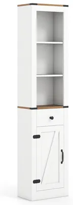 Produktbild von Badezimmerschrank, Badschrank, Hochschrank 173 cm, Landhausstil, Schublade, 3 offene Fächer, Küche, Waschküche, Weiß