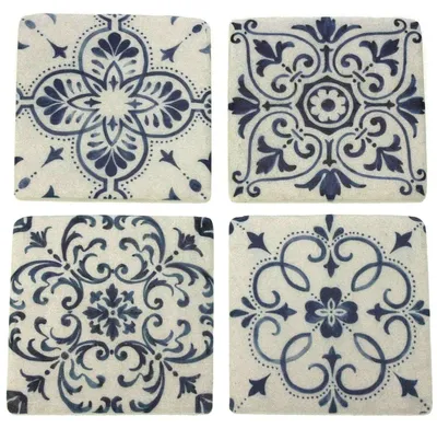Productafbeelding van Meander-motief, onderzetter, blauw/wit, s/4, 10x1x10 cm