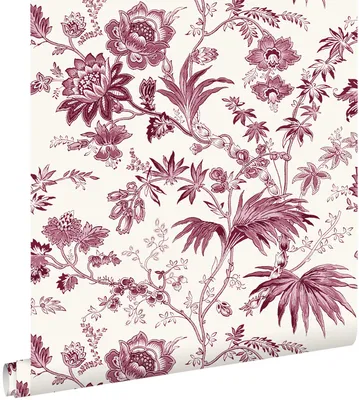Immagine prodotto di ESTAhome carta da parati fiori retrò vintage rosso bordeaux intenso e bianco 50 x 900 cm