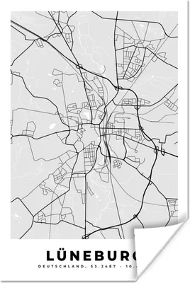 Produktbild von MuchoWow® Poster Deutschland - Stadtplan - Karte - Lüneburg 120x180 cm - Kunstposter
