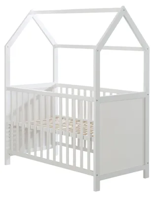 Zdjęcie produktu dla Łóżeczko dziecięce typu "domek" o wymiarach 60 x 120 cm - łóżeczko dla niemowląt i dodatkowe łóżko dla dzieci w stylu domku - z 6-stopniową regulacją wysokości - białe