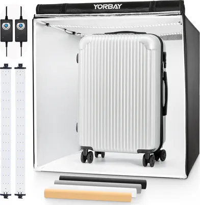 Produktbild von Yorbay Fotostudio Set 80 x 80 x 80cm CRI 95+ LED-Fotobox Lichtbox Lichtwürfel Fotografie Lichtzelt inkl. 4 PVC-Hintergrundfolien (schwarz, weiß, grau, warm-weiß) Mehrweg