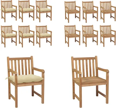 Image de vidaXL Chaises de jardin 6 pièces avec coussins blanc crème Bois massif teck - Chaise de jardin - Chaises de jardin - Fauteuils de jardin - Chaise en bois