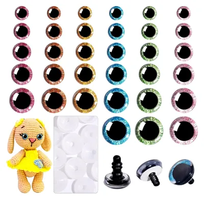 Produktbild von 180 Stück 12–30 mm Sicherheitsaugen für Amigurumi, große Glitzer-Sicherheitsaugen für Häkeltiere, Knopfaugen mit Unterlegscheiben für Puppen, Plüschtiere, Teddybärenherstellung (6 Farben)