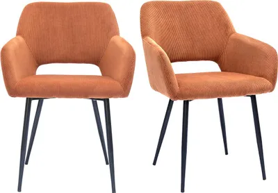 Produktbild von Miliboo - Stühle aus Cordstoff in Terracotta und schwarzem Metall (2er-Set) LAURETTE